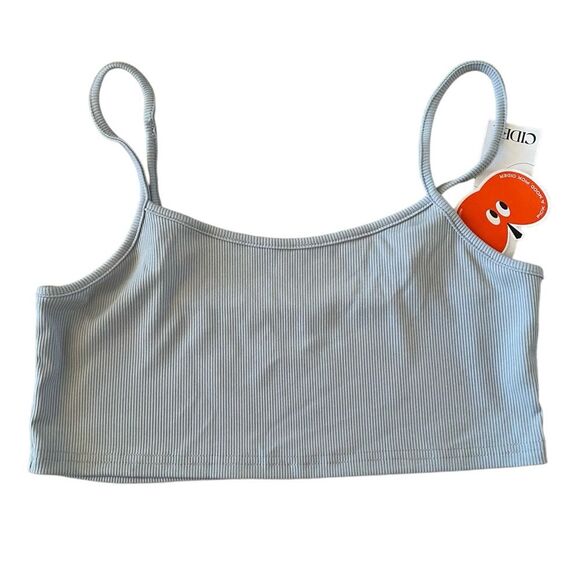NWT Cider Solid Rib Crop Tank Top Size XL Lounge Light Blue/Grey Feminine - Picture 2 of 7